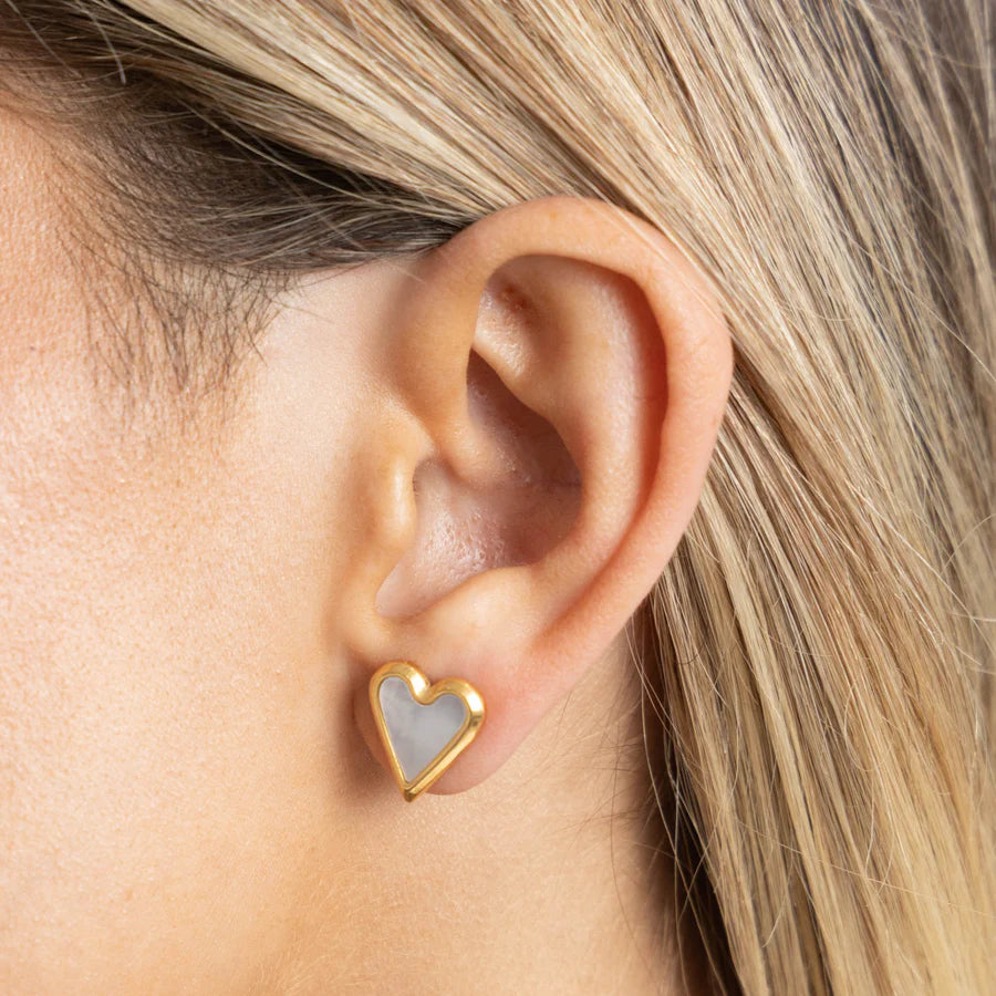 Aubrey MOP Heart Studs