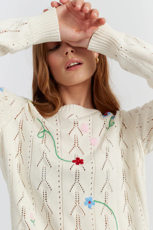 Hand Embroidered Floral Sweater