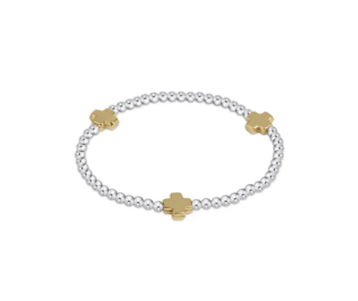 Signature Cross Sterling Mixed Metal Pattern 3mm Bead Bracelet - Gold