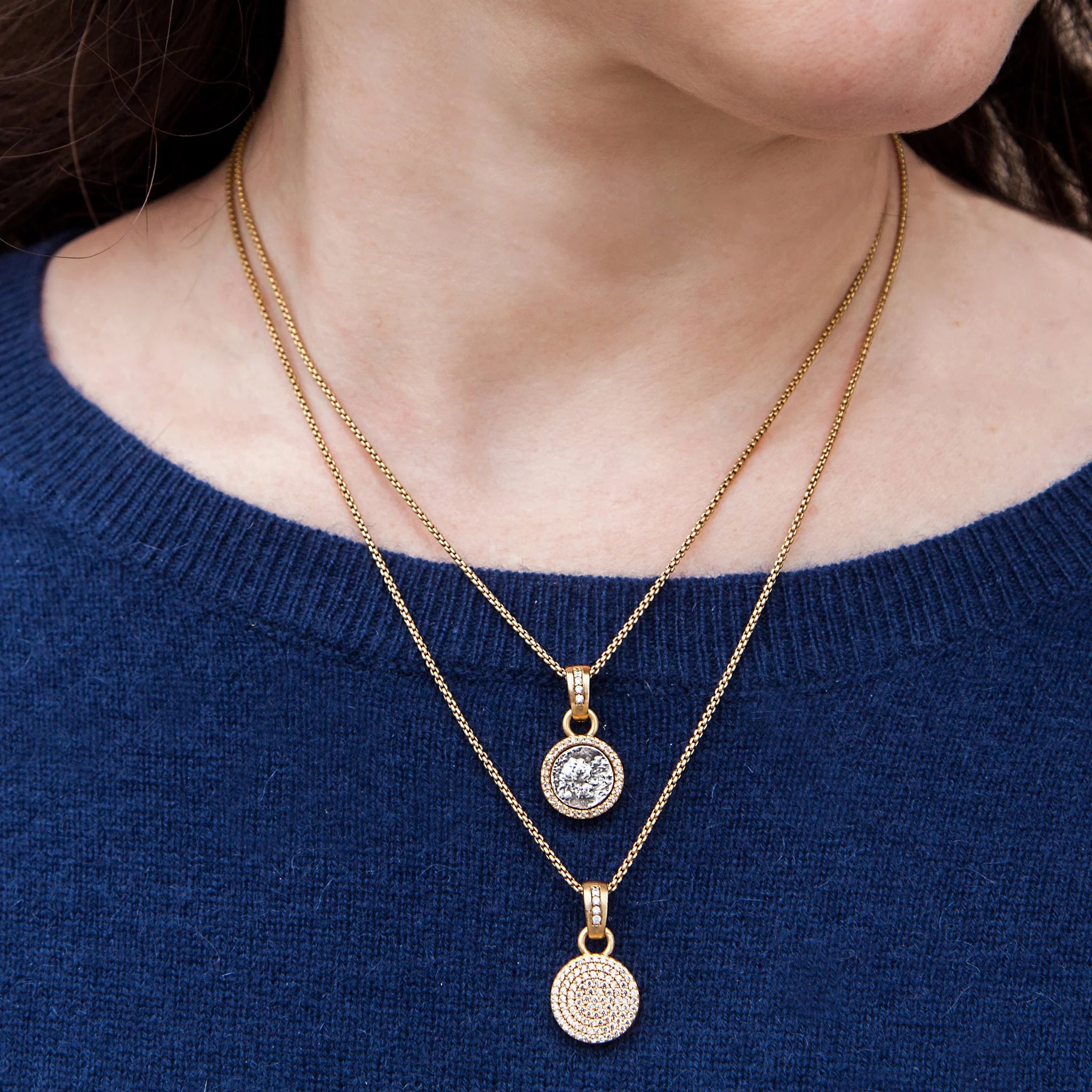 Pavia Coin & Pave Frame Necklace