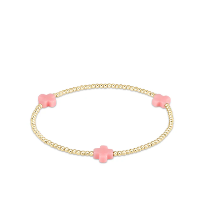 egirl Signature Cross Small Gold Pattern 2mm Bead Bracelet - Pink