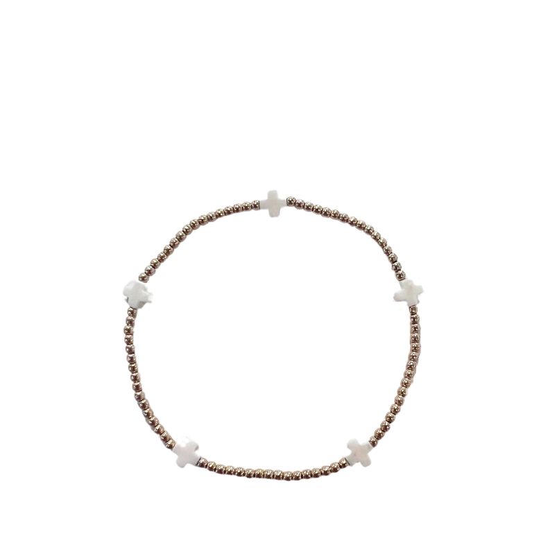 Signature Cross Small Gold Pattern 2mm Bead Bracelet - Off-White