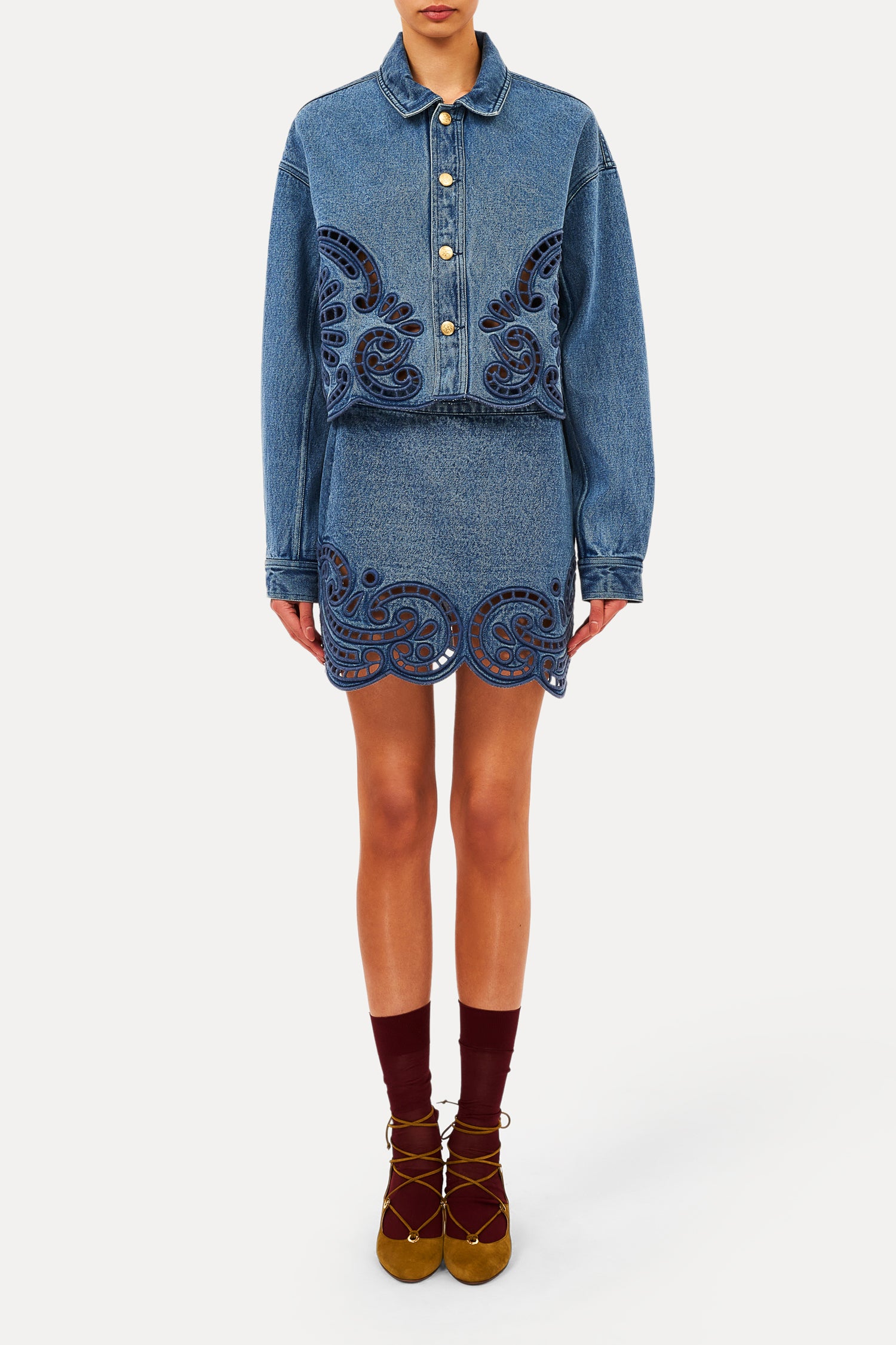 The Cadiz Eyelet Denim Skirt