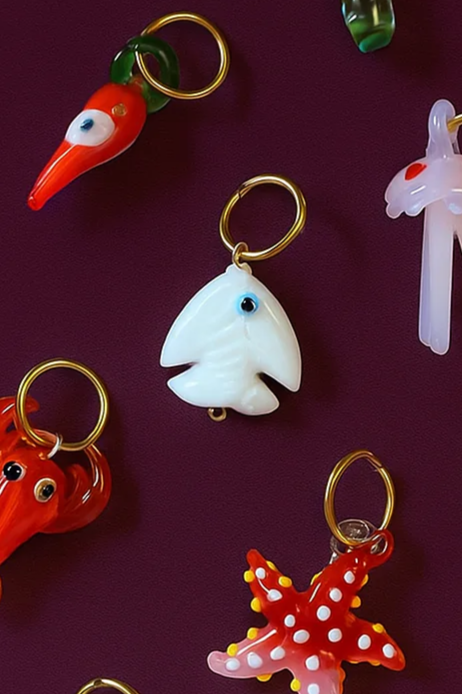 Glass White Fish Charm
