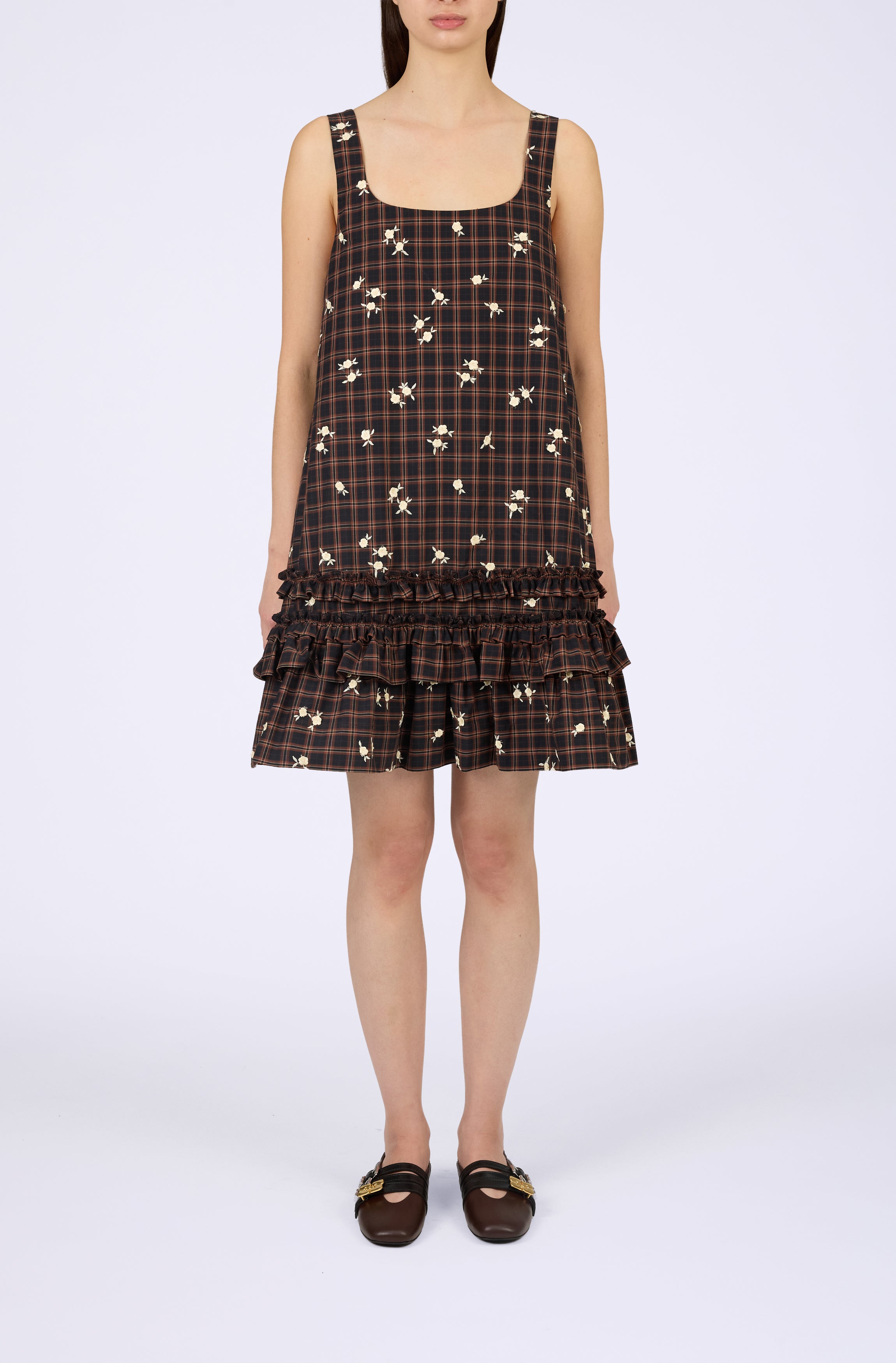 Yarn Dyed Check U-neck Mini Dress