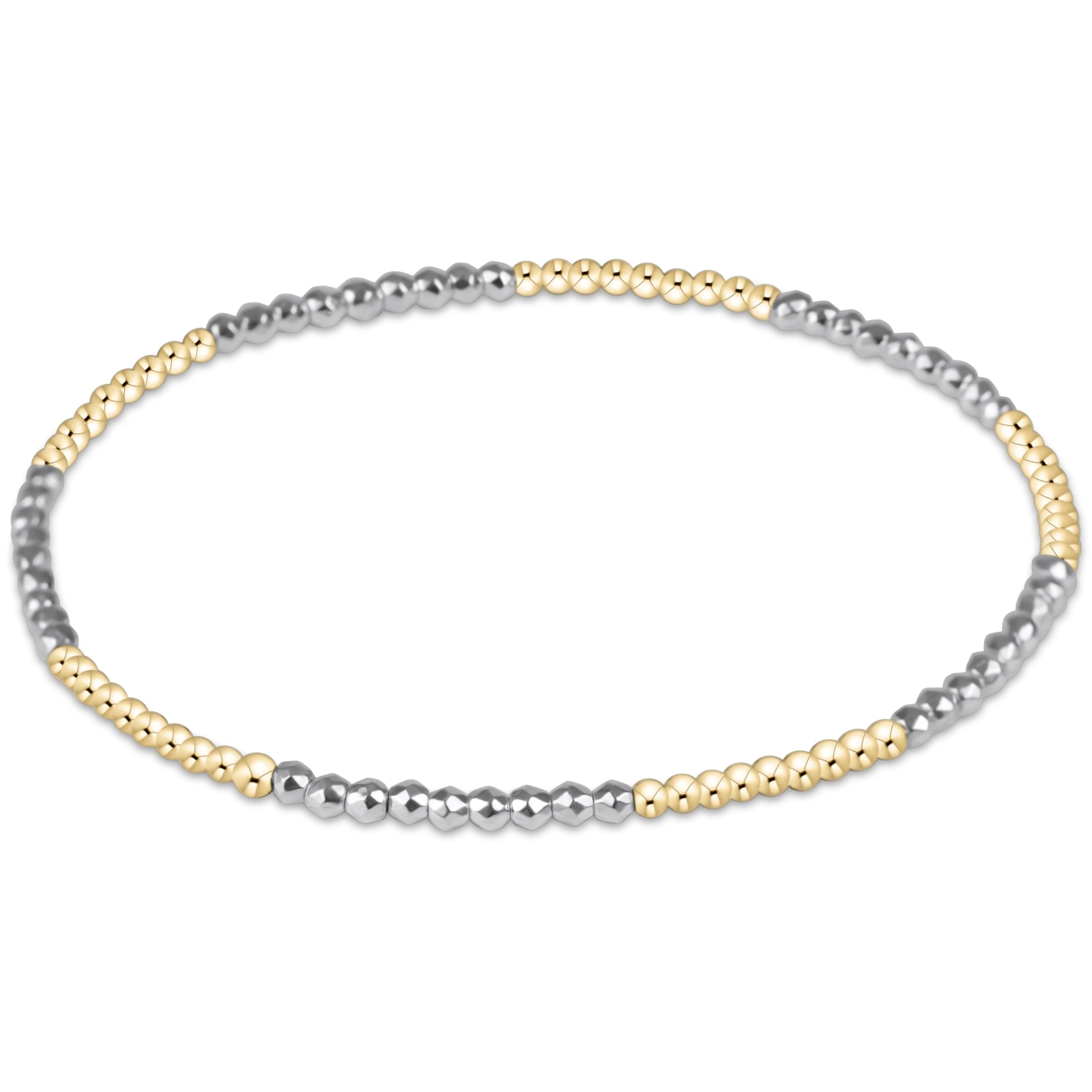 Blissful Pattern 2mm Bead  Bracelet - Bright Silver Faceted Hematite