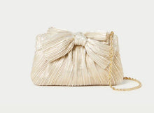 Load image into Gallery viewer, Loeffler Randall - Platinum Mini Pleated Rochelle Frame Clutch w/Bow