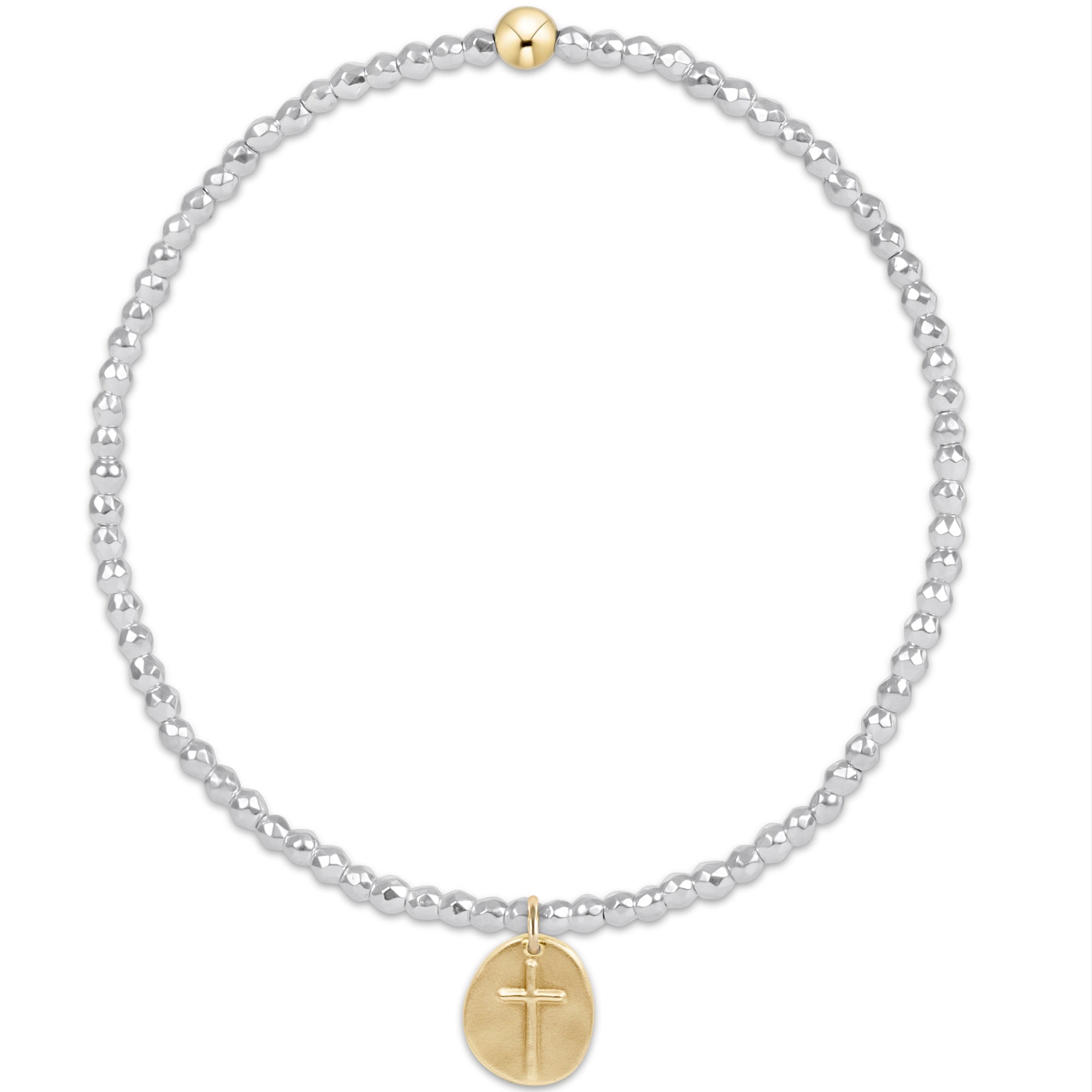 Bright Silver Faceted Hematite 2mm Bead  Bracelet - Inspire Small Gold  Charm