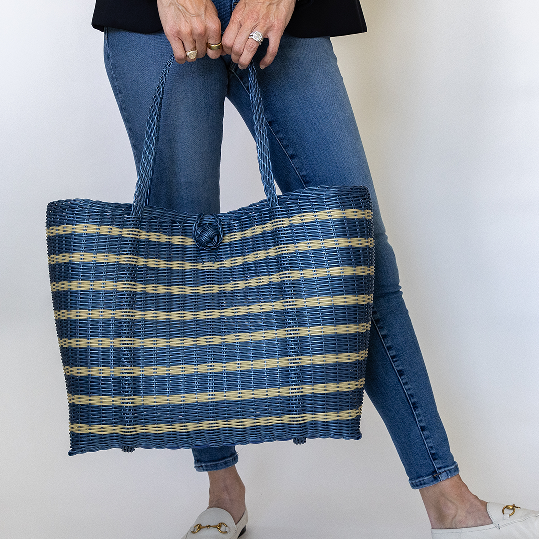 Medium, Sailor Stripe in Fog Blue Tote