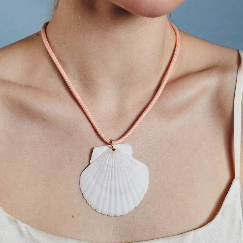 Hart - White Scallop Shell Cord Necklace - Conch Pink Cord