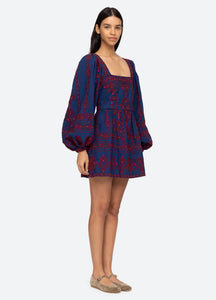 Sea New York - Navy Petunia Embroidery Long Sleeve Square Neck Dress