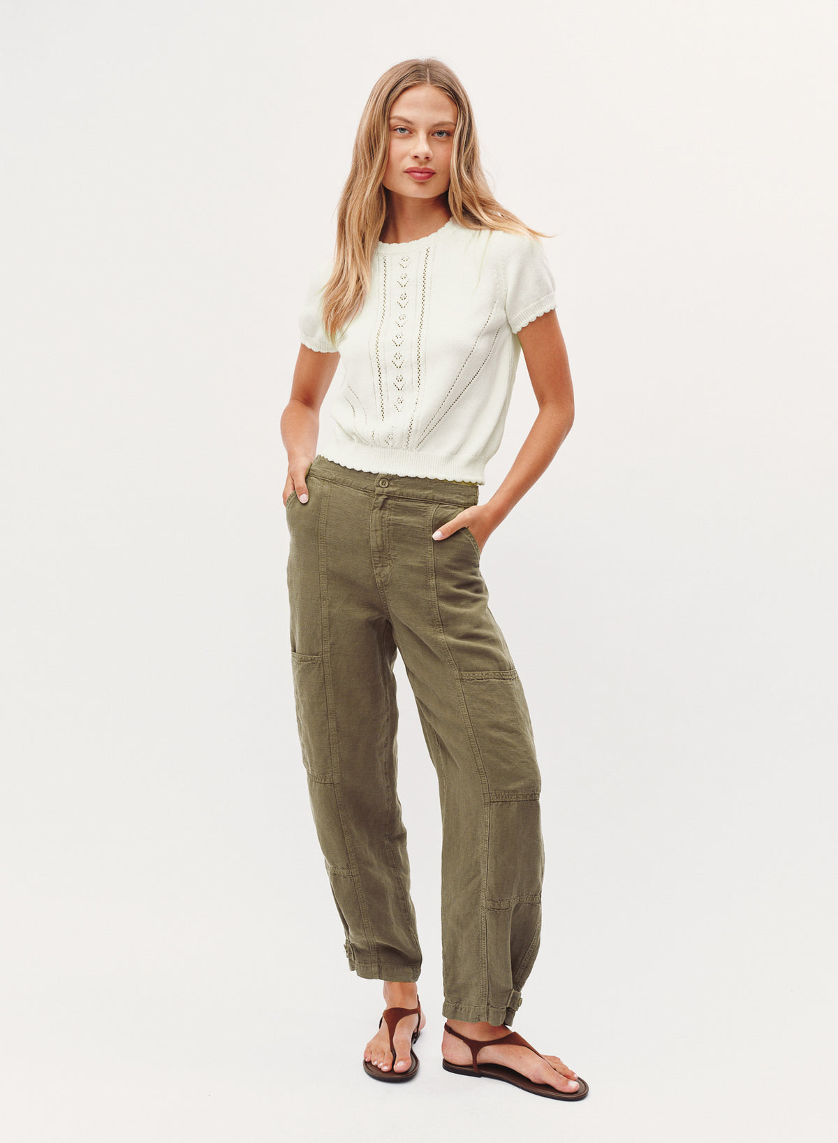 B20578-N66-302 - POINTELLE DETAIL SHORT SLEEVE KNIT TOP
