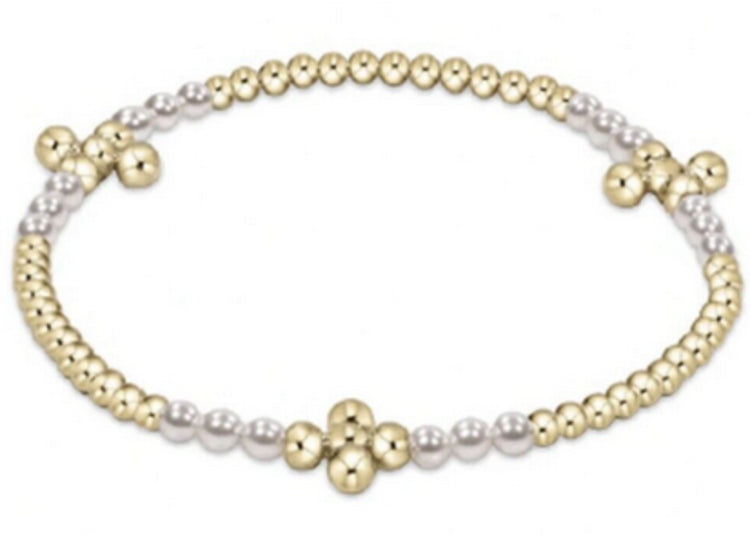 Signature Cross Gold Bliss Pattern 2.5mm Bead Bracelet Pearl