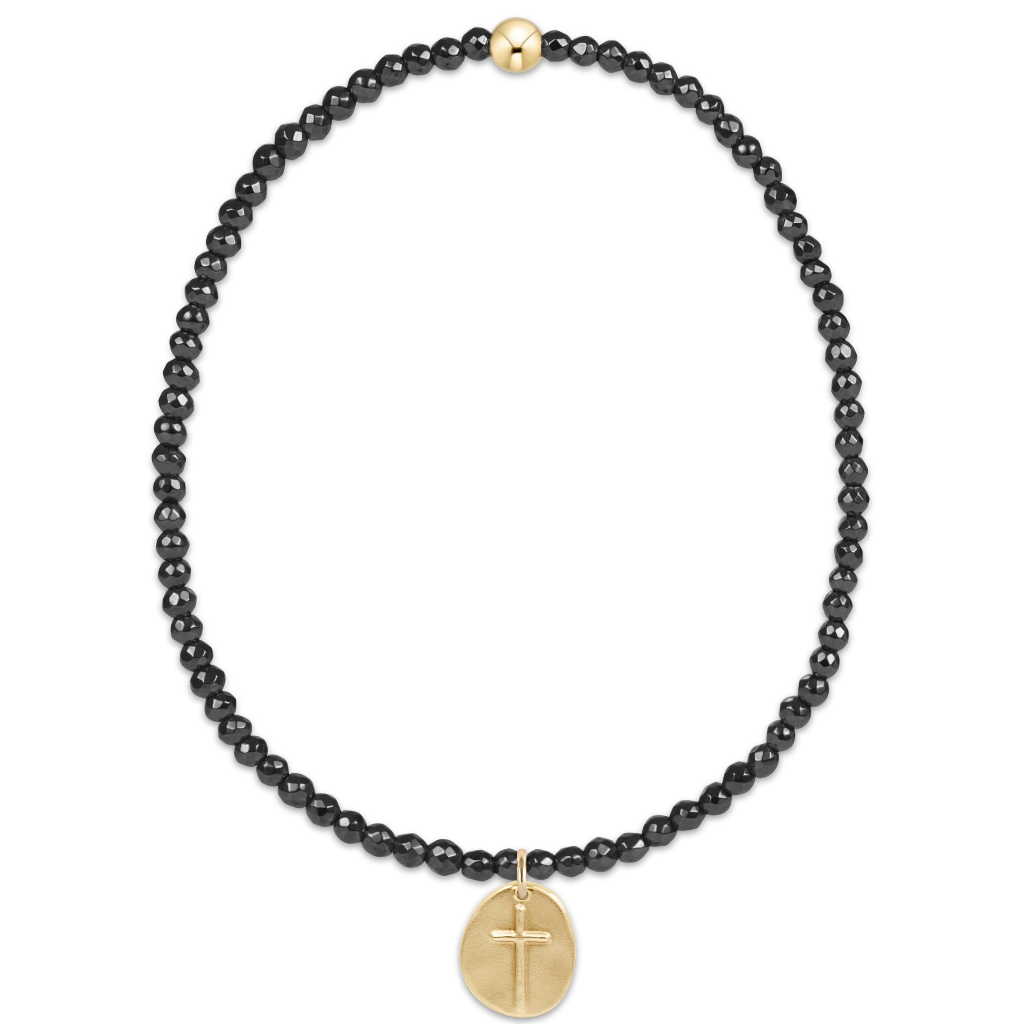 Faceted Hematite 2mm Bead  Bracelet - Inspire Small Gold  Charm
