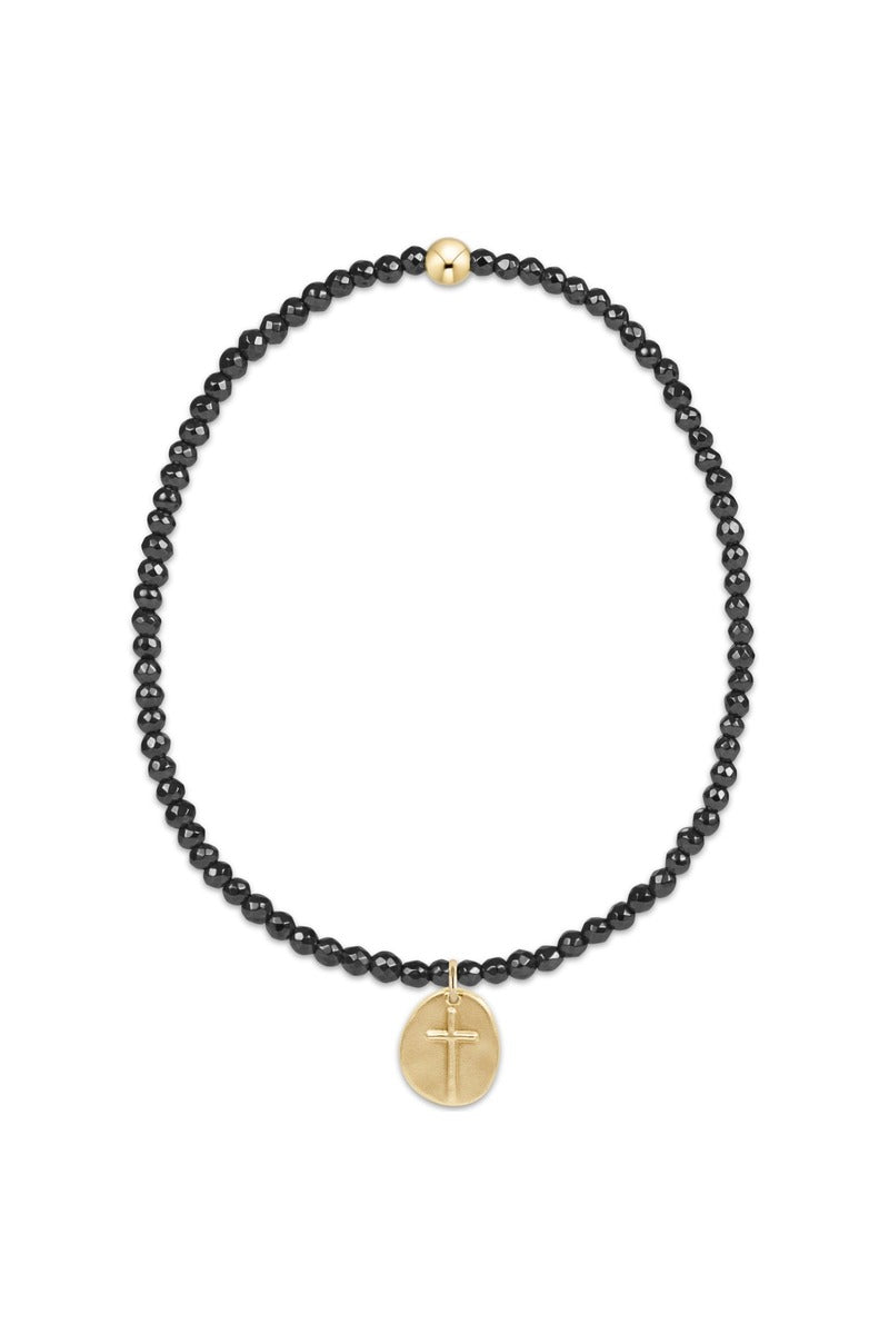 Faceted Hematite 2mm Bead  Bracelet - Inspire Small Gold  Charm