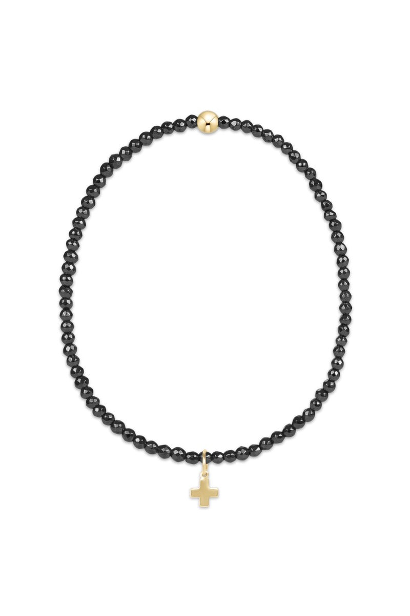 Faceted Hematite 2mm  Bead Bracelet - Signature Cross  Gold Charm