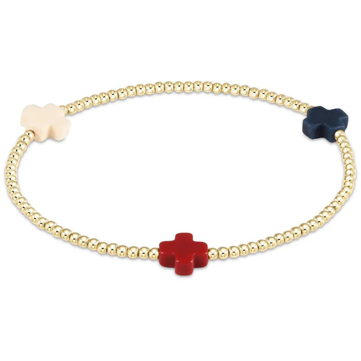 Signature Cross Gold Patten 2mm Bead Bracelet Firecracker