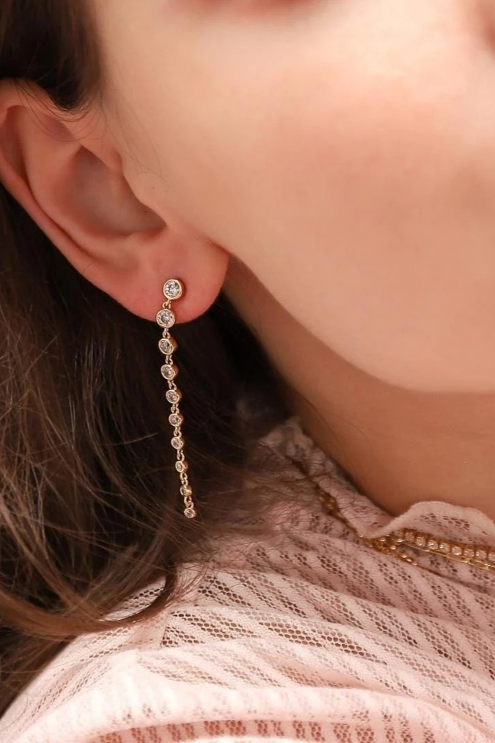 Graduated Bezel Set Linear CZ Earrings