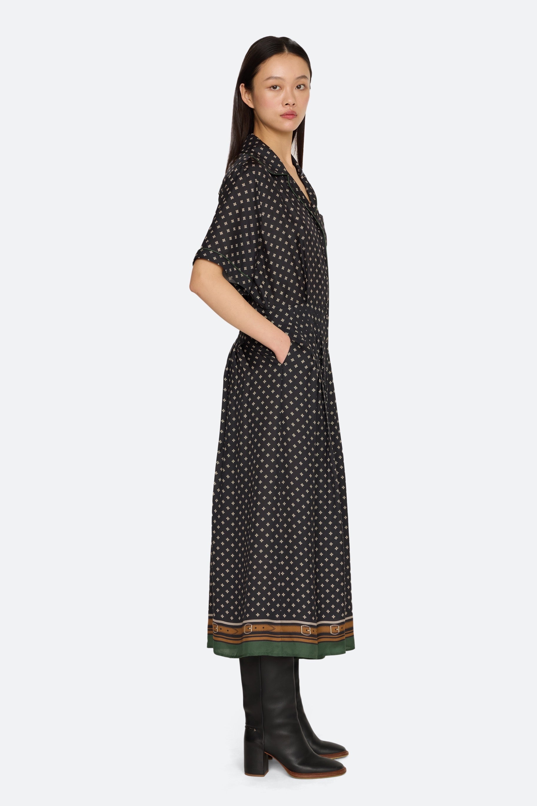CAMPBELL PRINT S/SLV MIDI DRESS W/SCARF (D2)