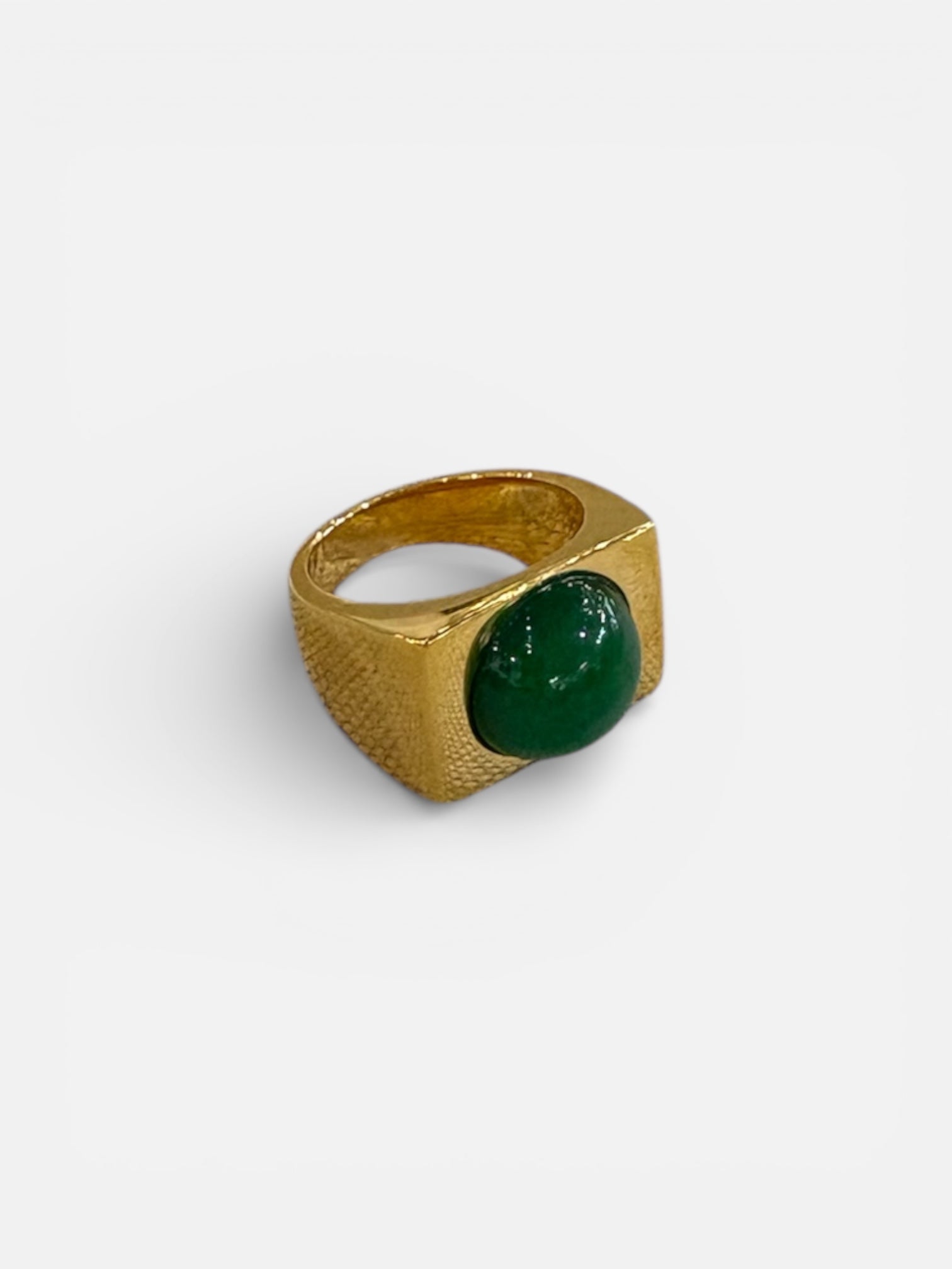 Gold and Green Square Quartz Ring