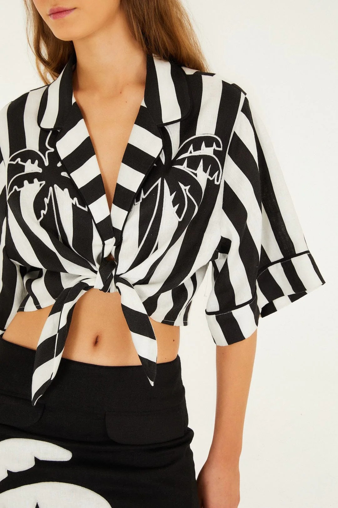 Spring Stripes Black Short Sleeve Crop Top