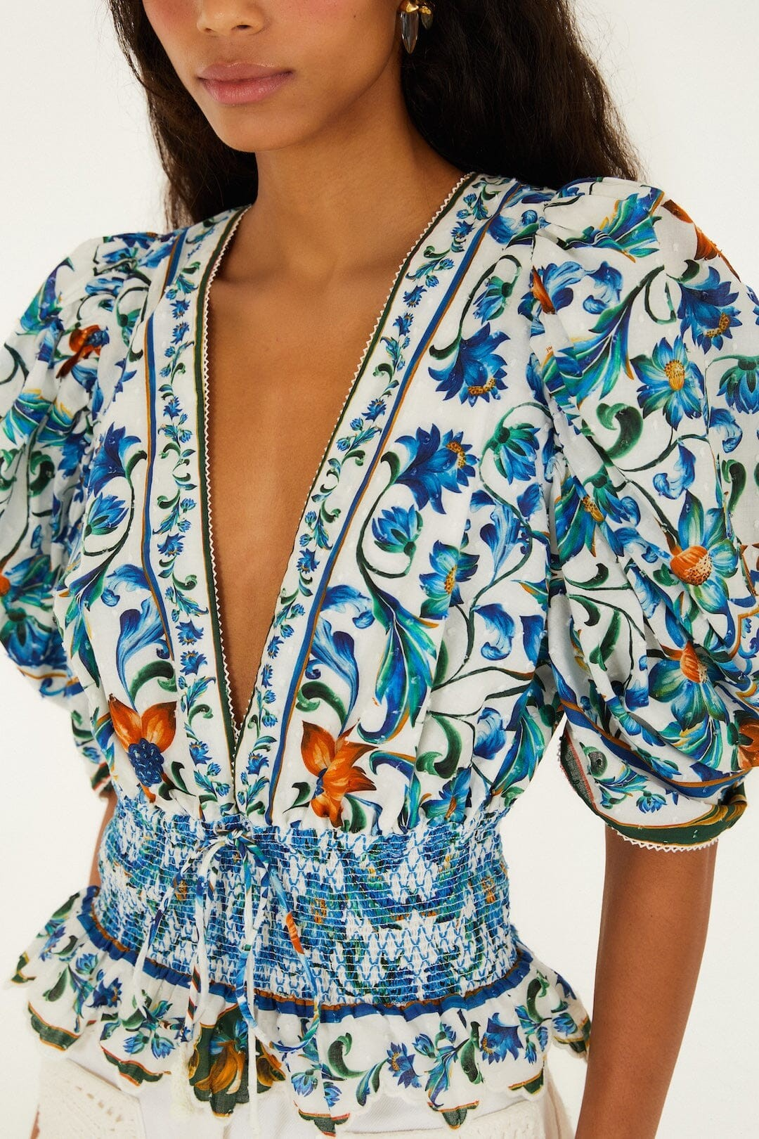 Flora Tile Off-White Blouse