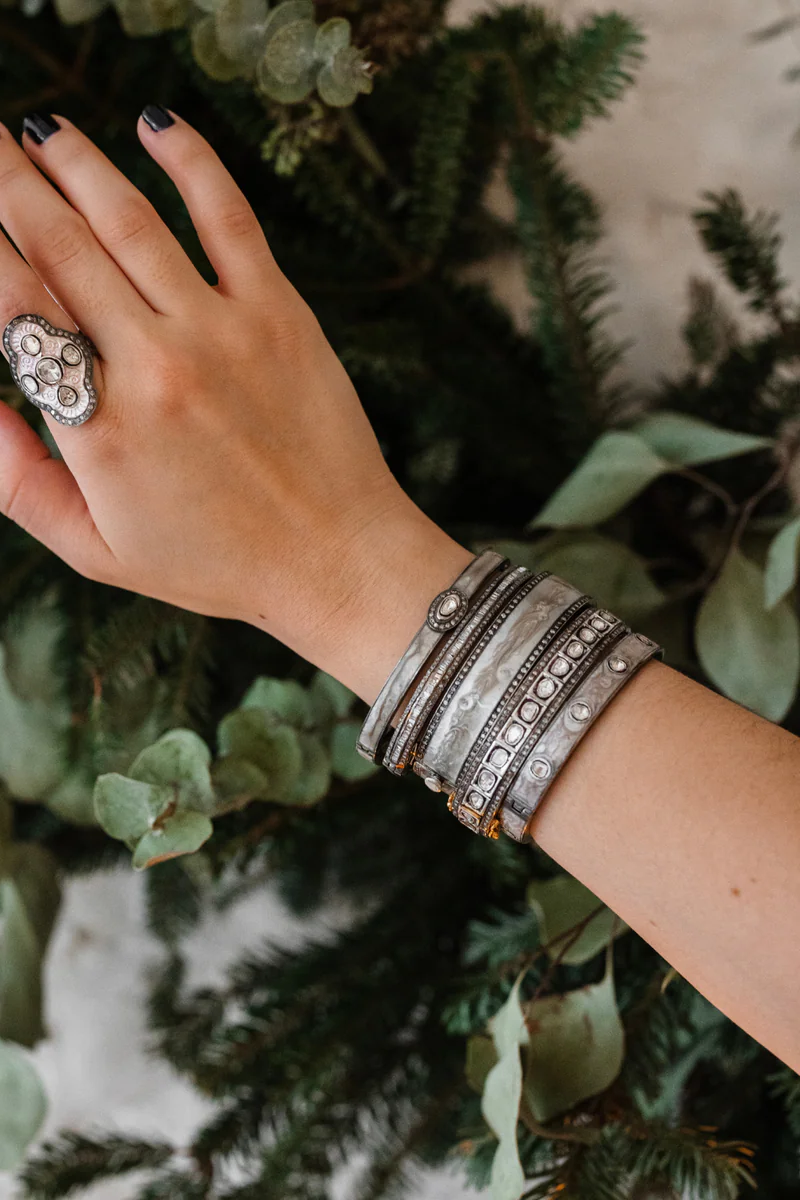 Sliced Diamond Pearl Brown Enamel Bracelet