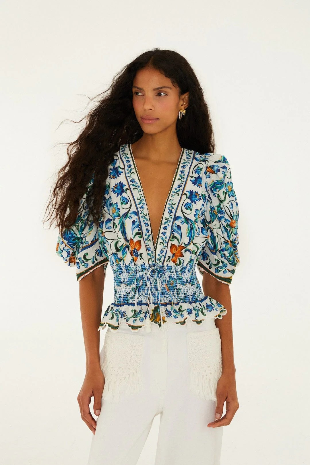 Flora Tile Off-White Blouse