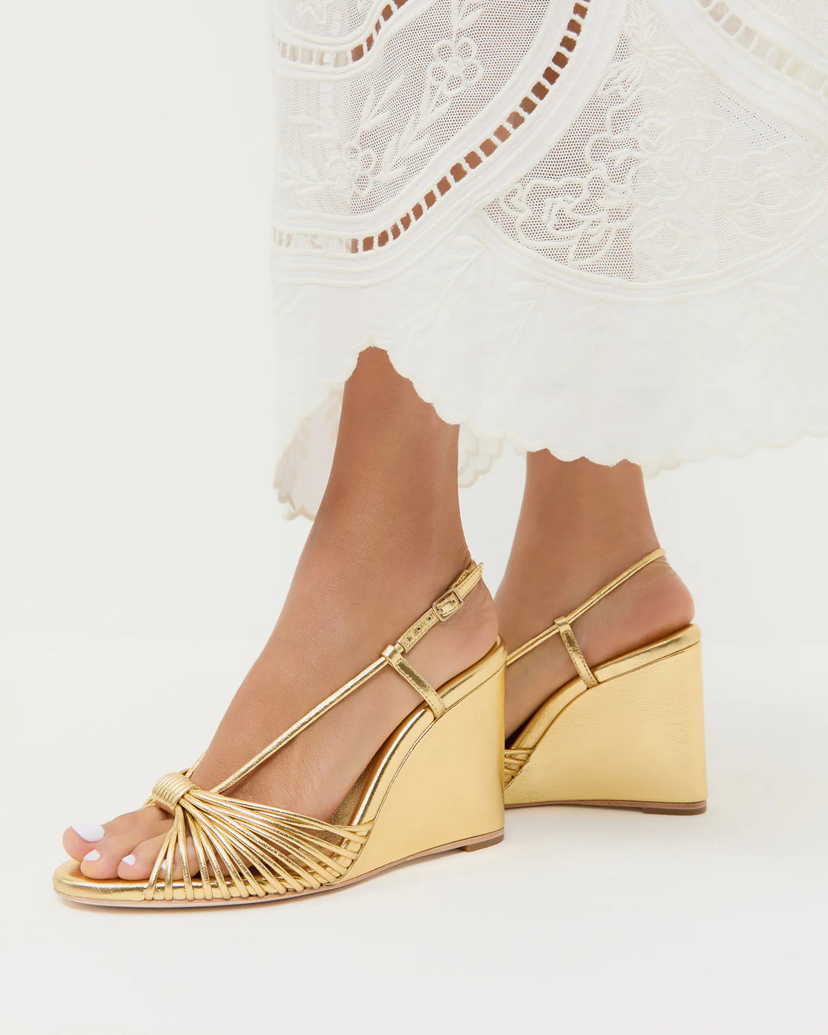 Marren Strappy Gold Slingback Wedge