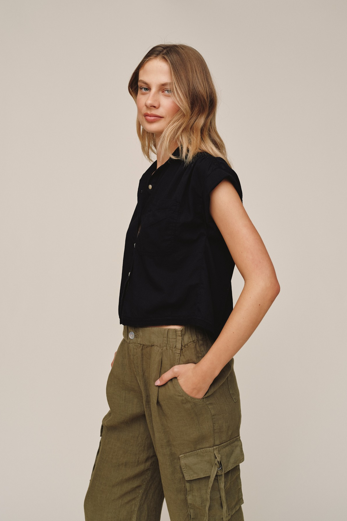 Cap Sleeve Trimmed Shirt