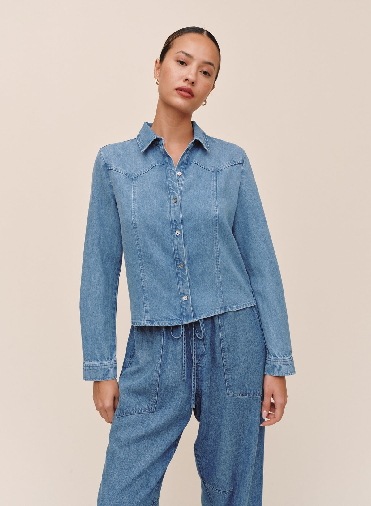 B20302-F85-009 - SEAMED WESTERN YOKE CROP SHIRT