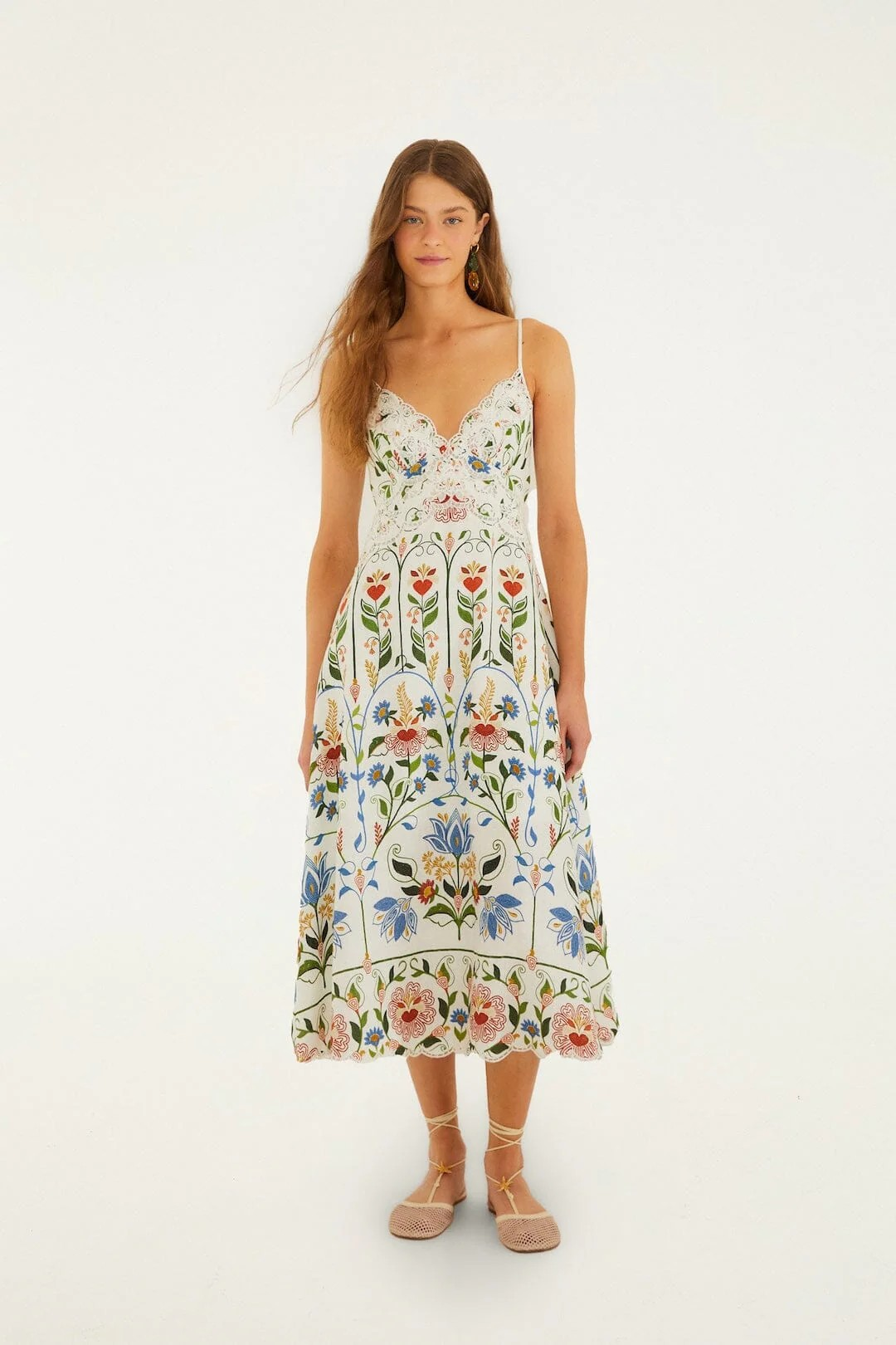 Off-White Stitched Garden Euroflax™ Premium Linen Midi Dress