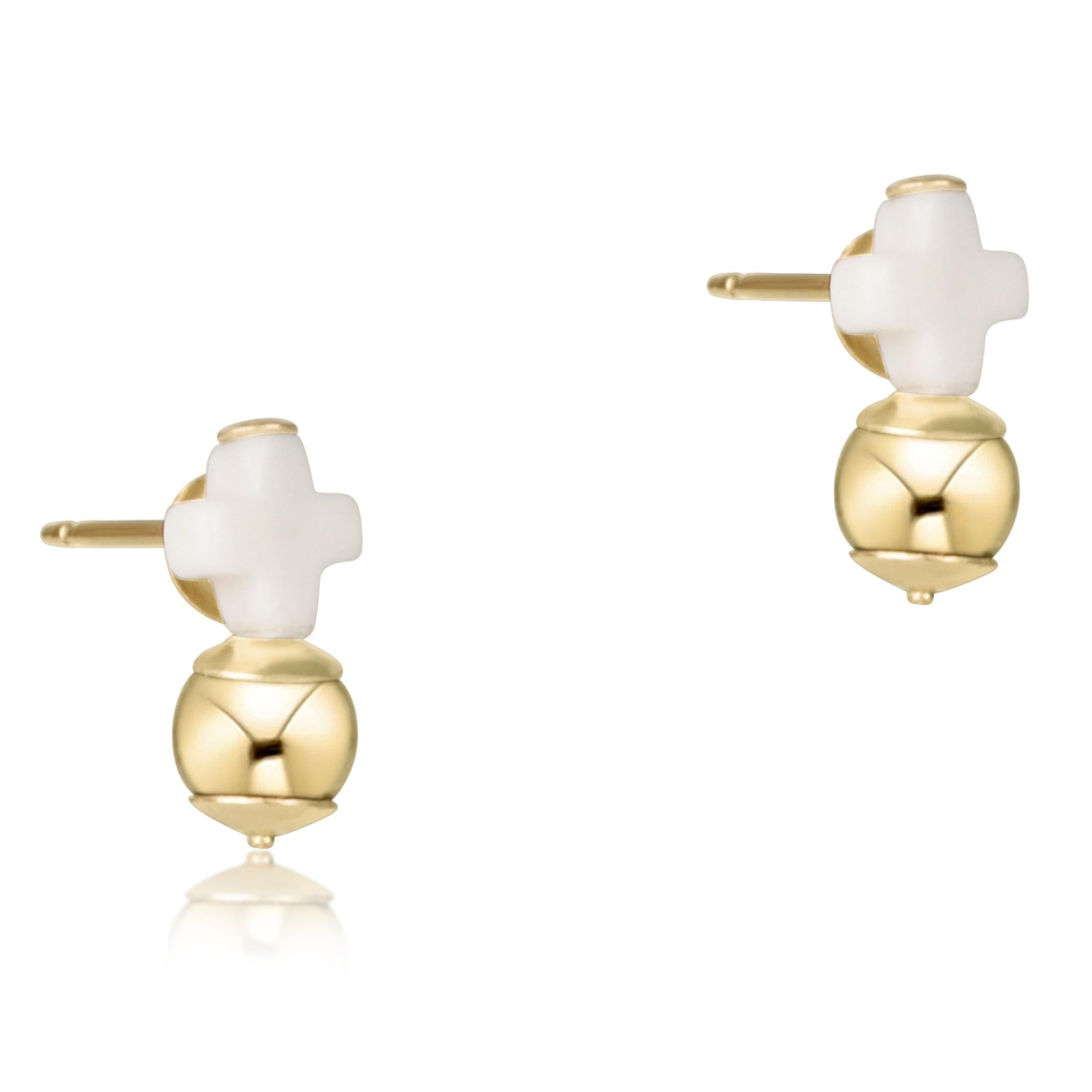 Signature Cross Small Off-White Stud - Gold