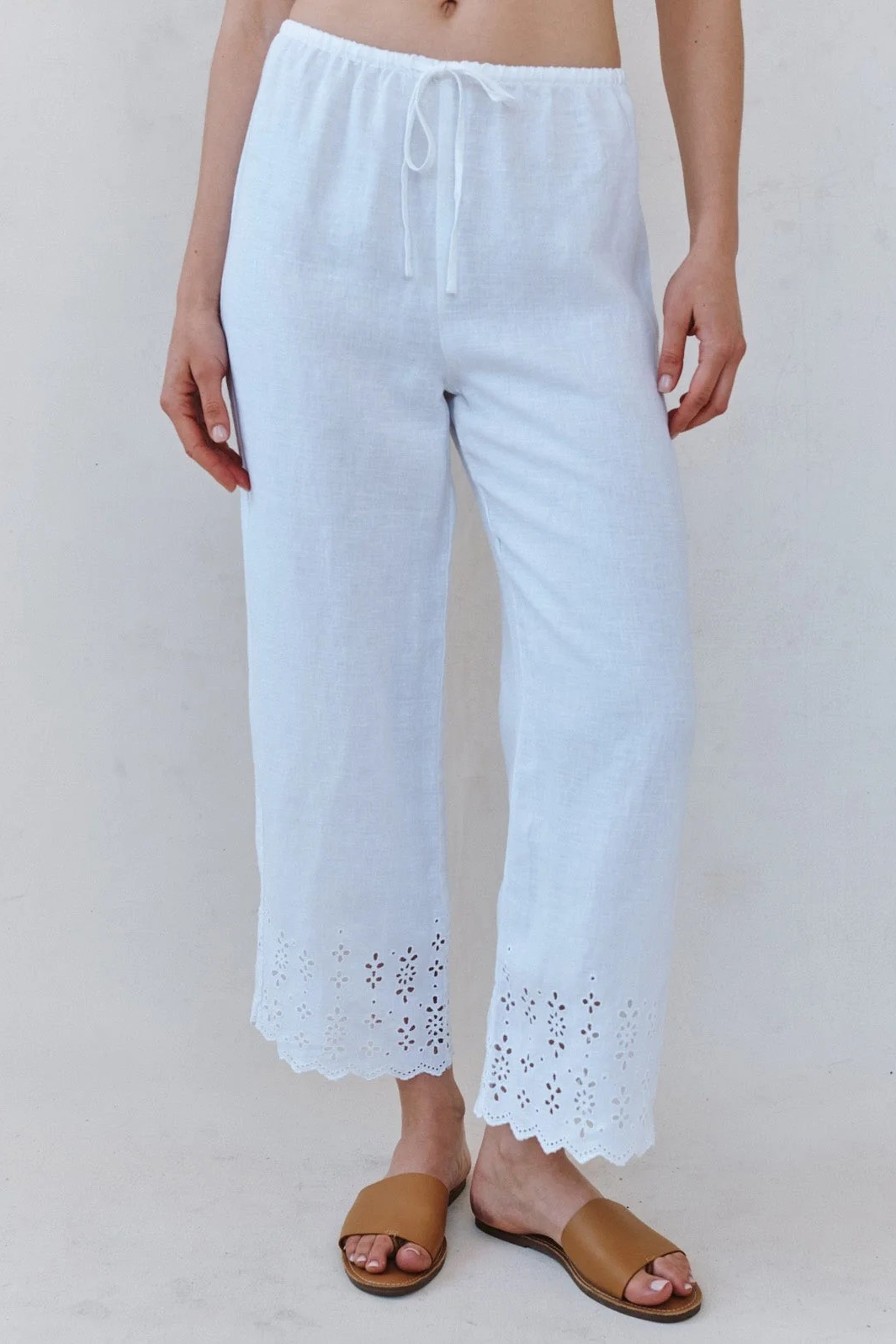 Beach Crop with Embroidered Hem White