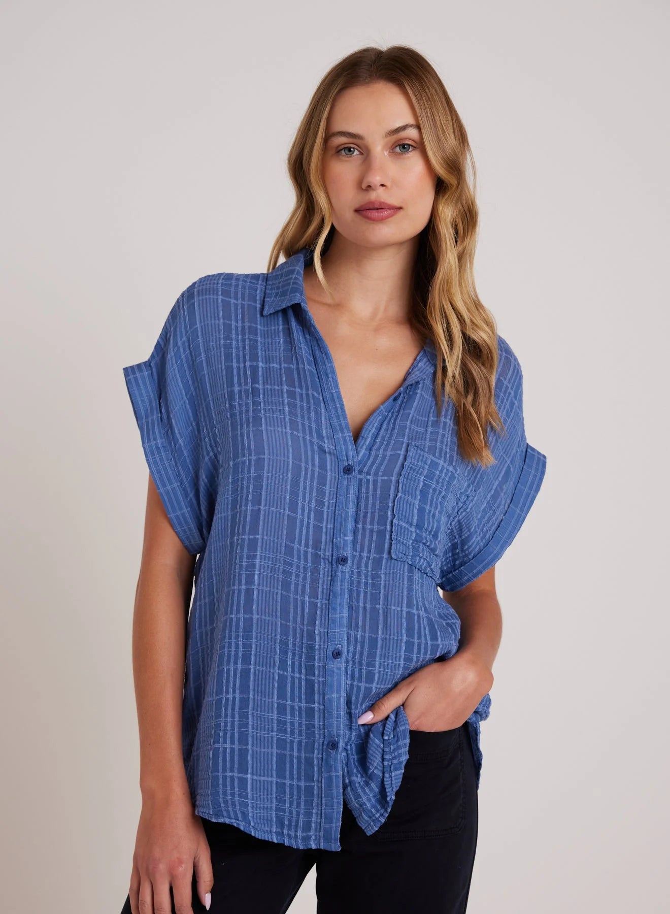 Short Sleeve Pocket Button Down Top