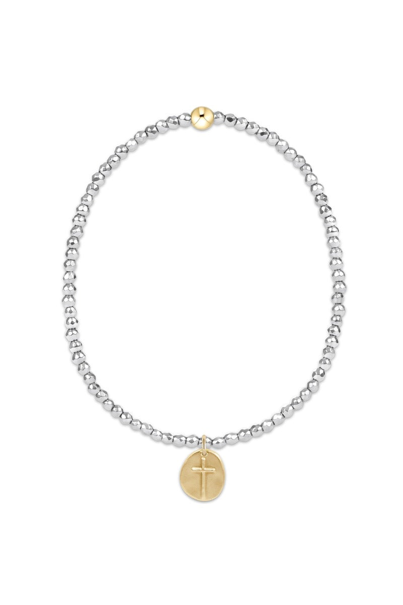 Silver Faceted Hematite 2mm Bead  Bracelet - Inspire Small Gold  Charm