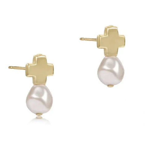 Signature Cross Gold Stud - Pearl