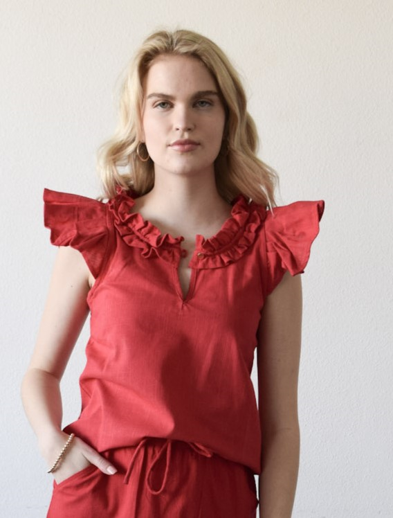 Rachel Top Red Linen