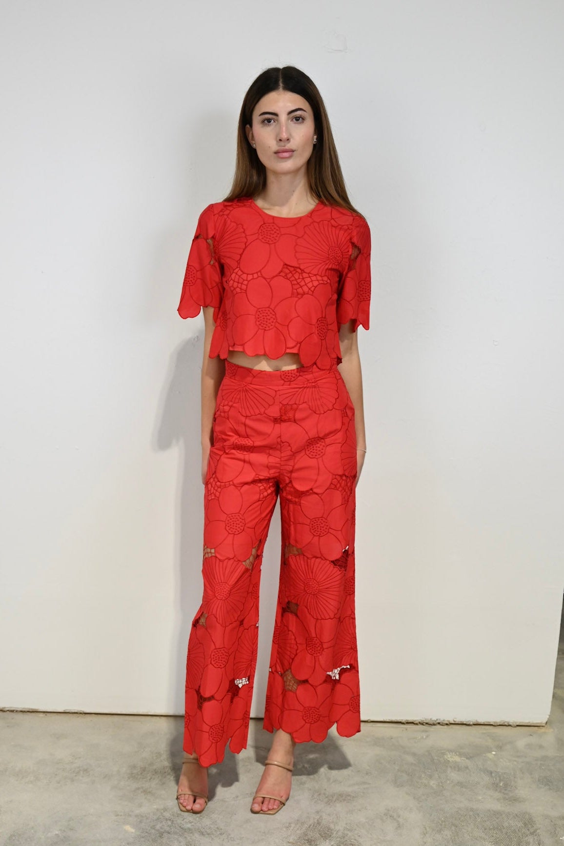 1/2 Sleeve Crop Red Floral