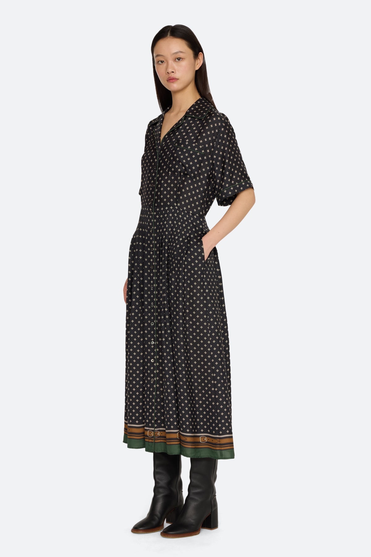 CAMPBELL PRINT S/SLV MIDI DRESS W/SCARF (D2)