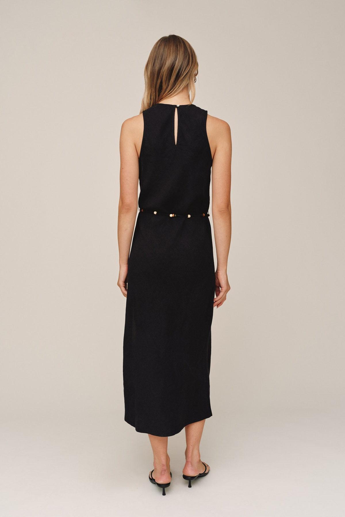 Bias Midi Dress with Beaded Belt