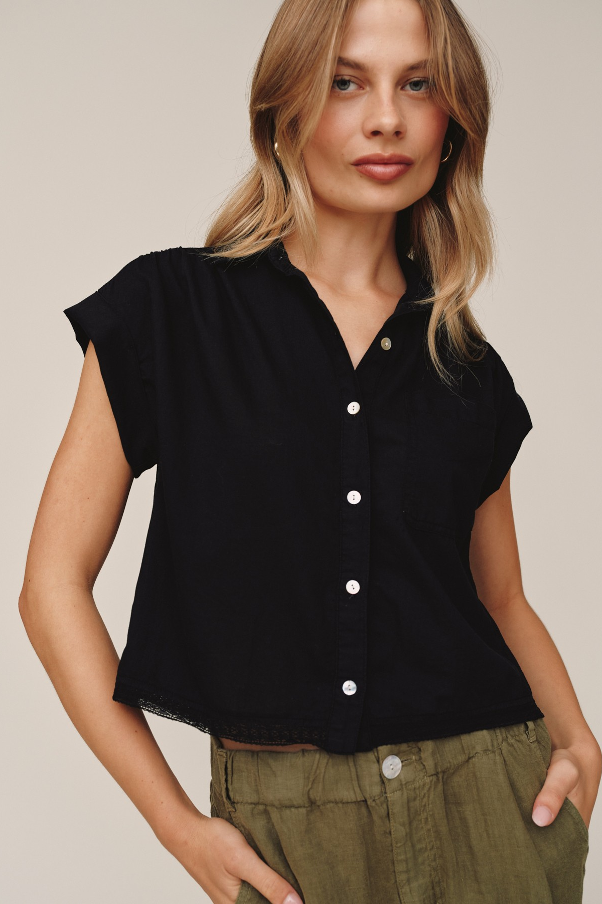 Cap Sleeve Trimmed Shirt